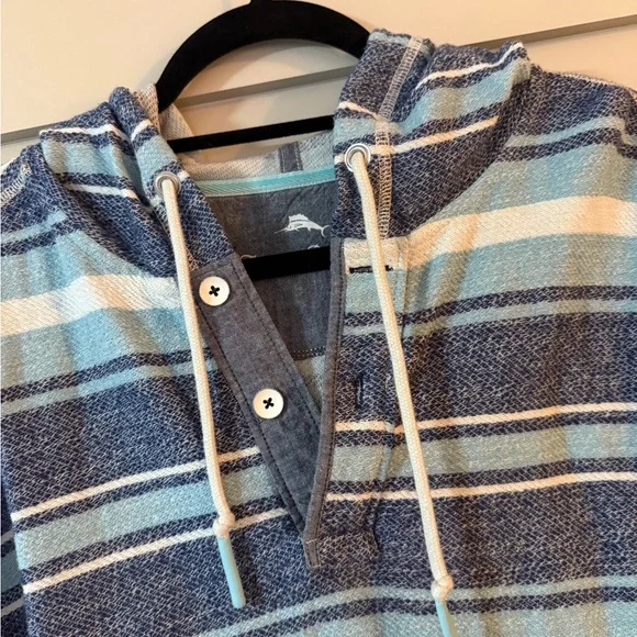 Tommy Bahama Blue and White Striped Baja Cotton Hoodie - Picture 2 of 11